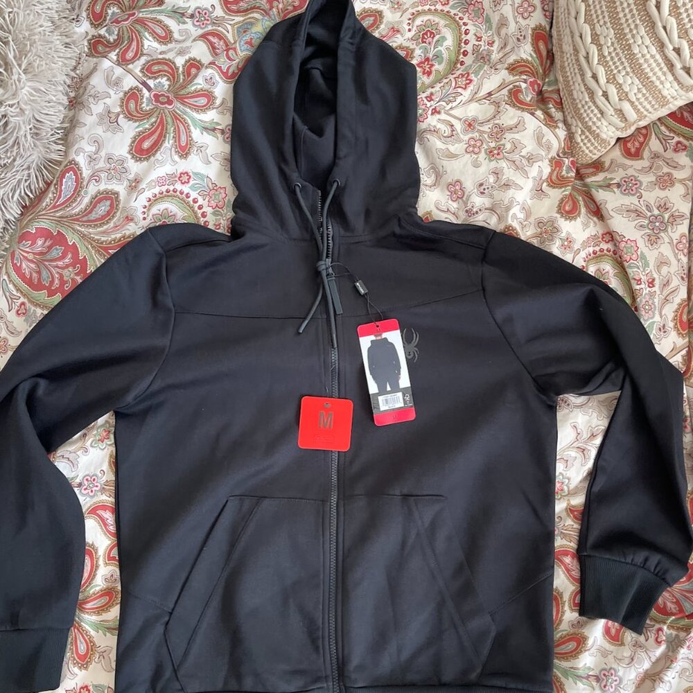 NWT Spyder Men's Full Zip Stretch Hoodie Jacket BLACK Sz M ProWEB Hoodie!